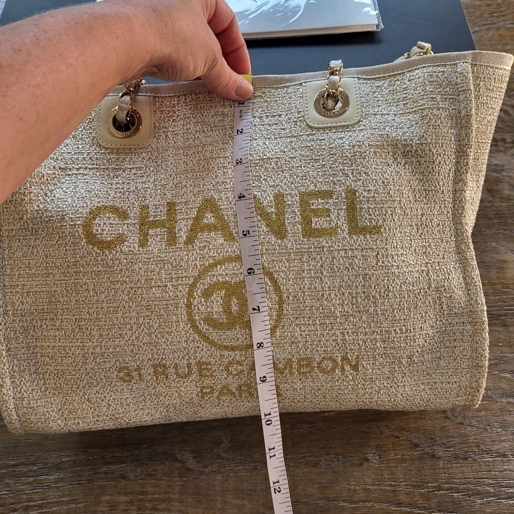 Chanel Lurex Boucle Small Deauville Tote Bag Ivory Gold 31 Rue Cambon 27202807 - Picture 6 of 16